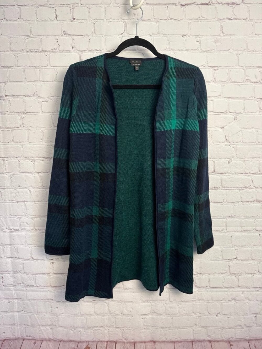 Talbots XS pure Merino wool plaid open cardigan preppy size XS grannycore